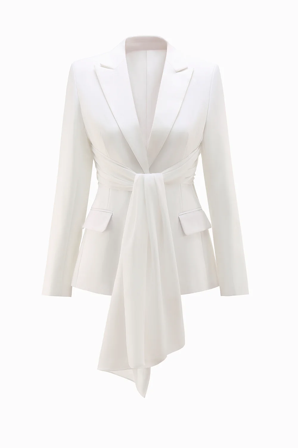 Costume femme blanc 2 pièces à revers cranté avec ceinture - Image 6