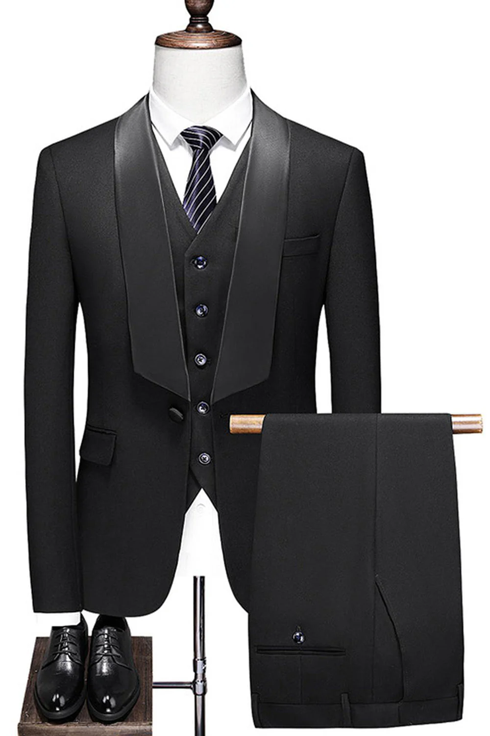 Blanc 3 pièces châle revers costumes de mariage pour hommes - Image 7