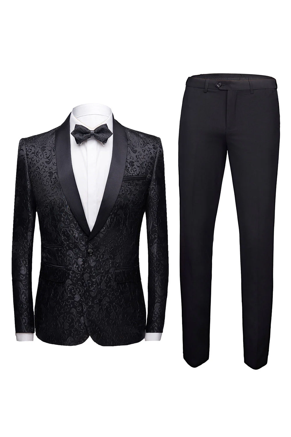 Blanc Châle Lapel Jacquard Prom Hommes 2 Pièces Costumes - Image 5