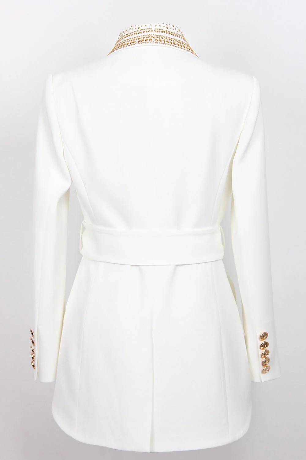Blanc Châle Revers Double Boutonnage Slim Fit Femmes Blazer avec Perles - Image 2
