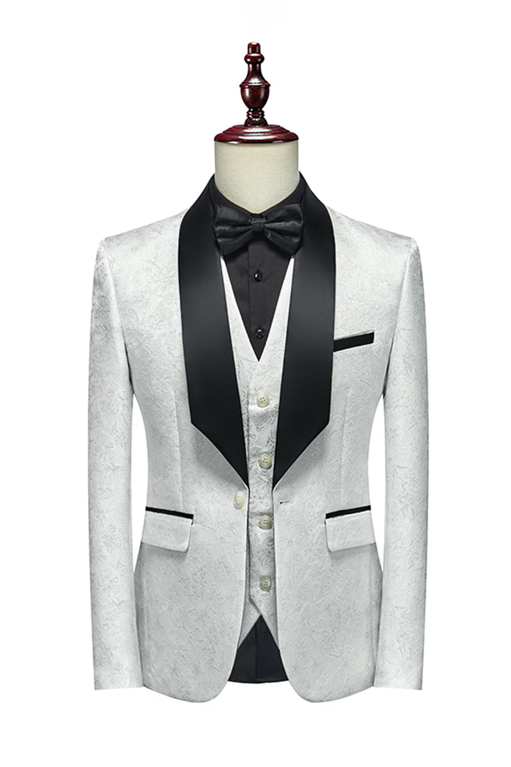 Costume homme 3 pièces blanc jacquard à revers châle - Image 3