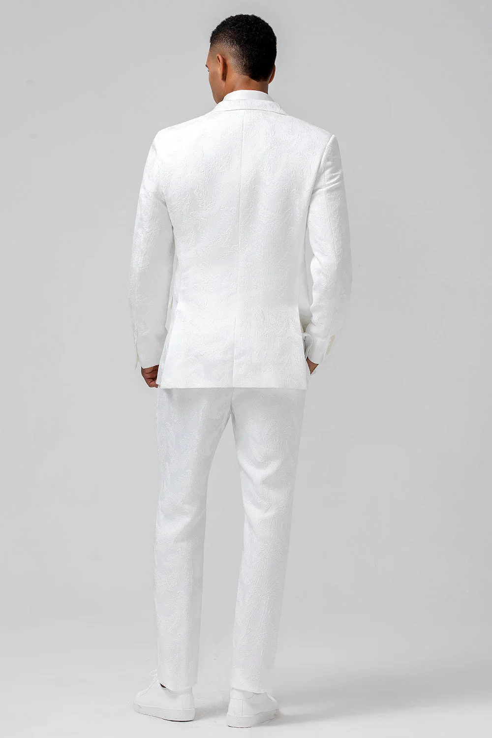 Costume homme 2 pièces blanc jacquard coupe slim revers crête double boutonnage - Image 2