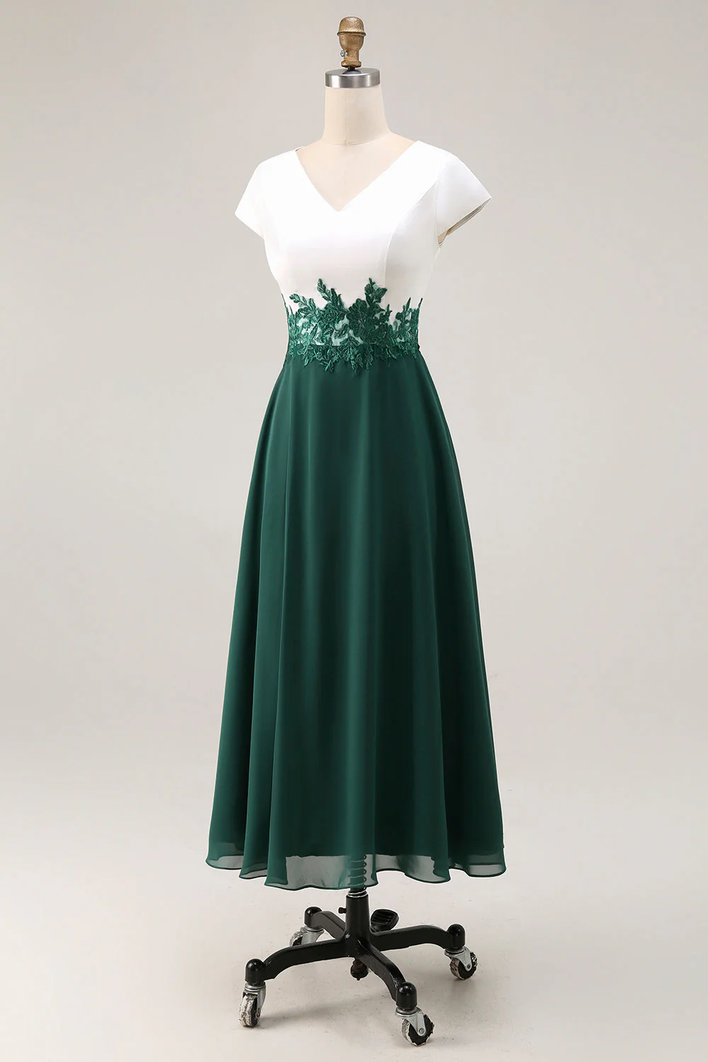 Blanc Vert Une Ligne Col En V Appliqué Mère De La Robe De La Mariée - Image 3
