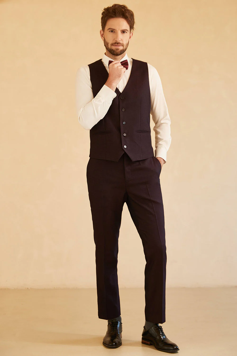 3 pièces à bouton unique à revers cranté pour mariage pour hommes - Image 3