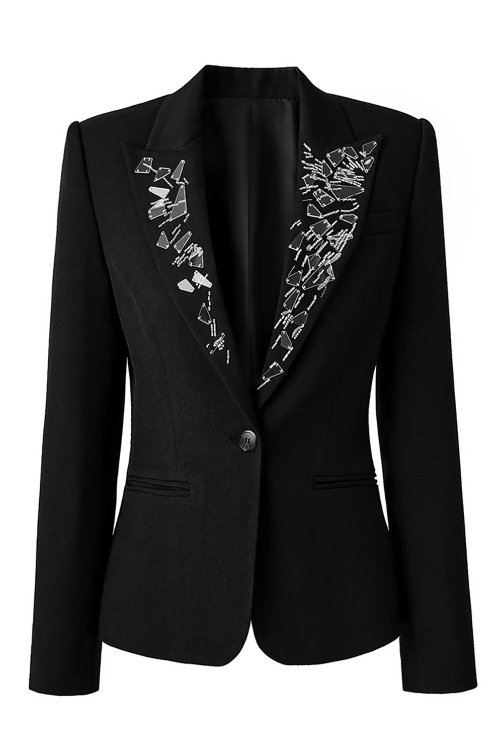 Blazer à boutons à revers à perles perlées en un seul bouton