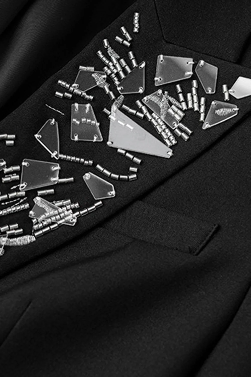Blazer à boutons à revers à perles perlées en un seul bouton - Image 3