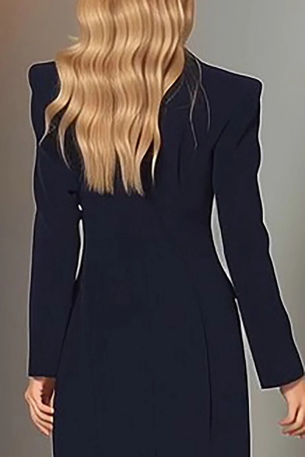 Blazer femme marine à col crête manches longues élégant - Image 4