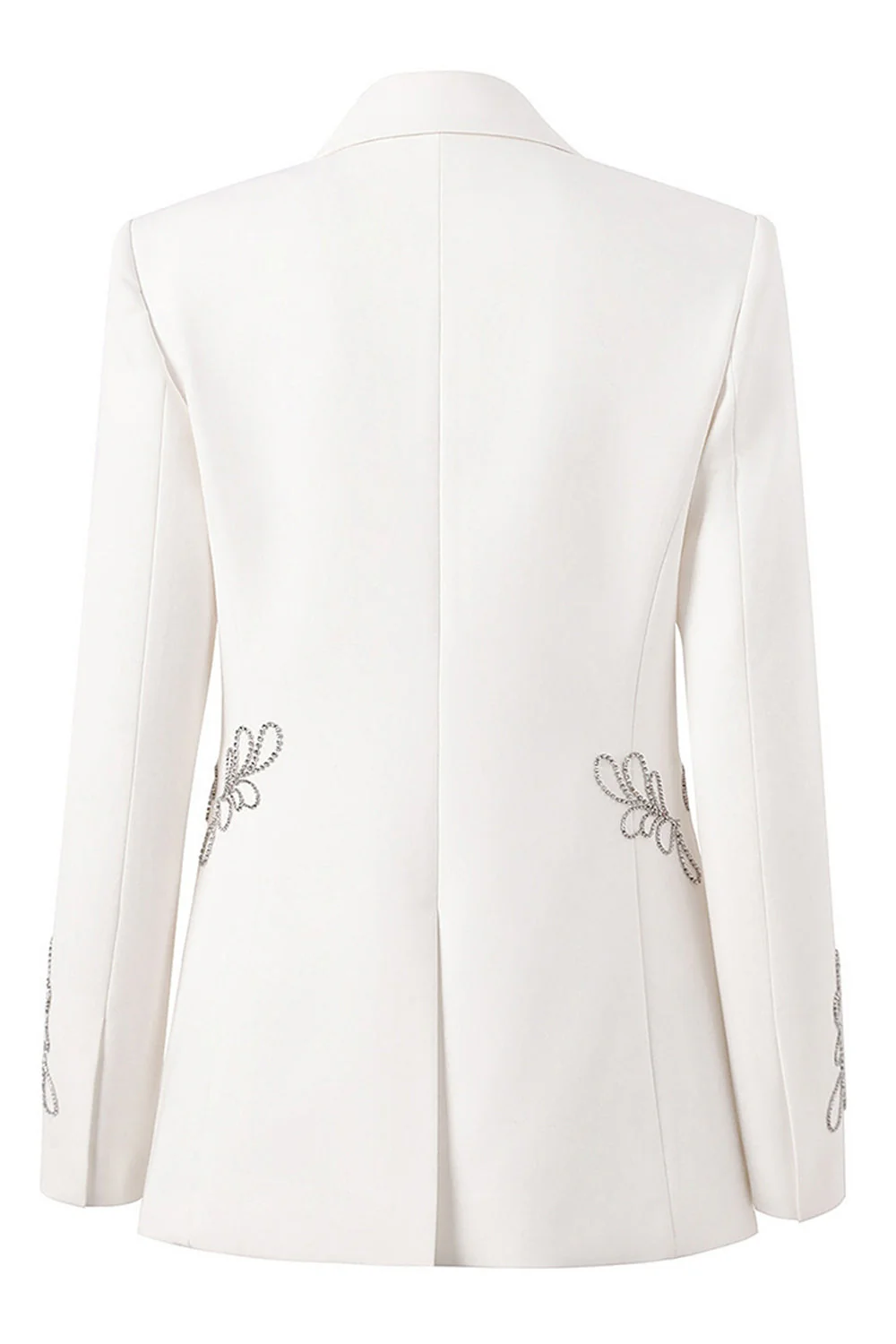Blazer blanc à revers pointu perlé à un seul bouton, - Image 2