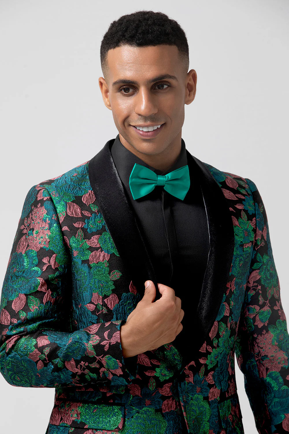 Blazer de bal homme en jacquard vert à revers à un bouton - Image 6