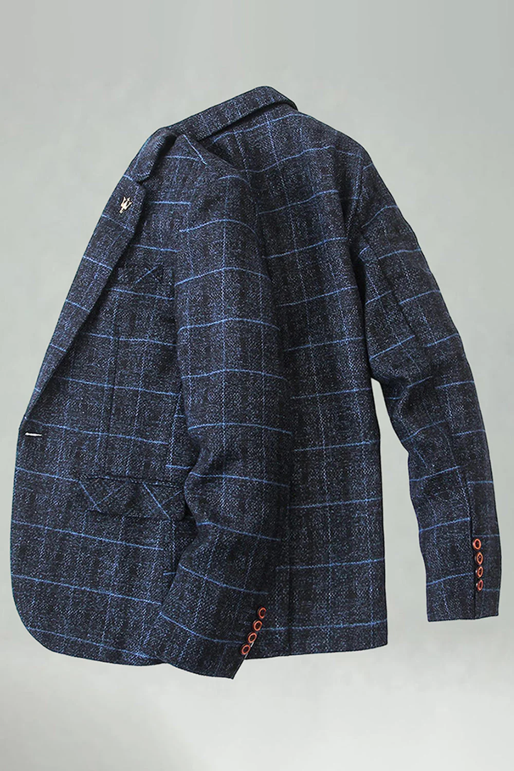 Blazer de bal masculin Navy à revers à carreaux - Image 3