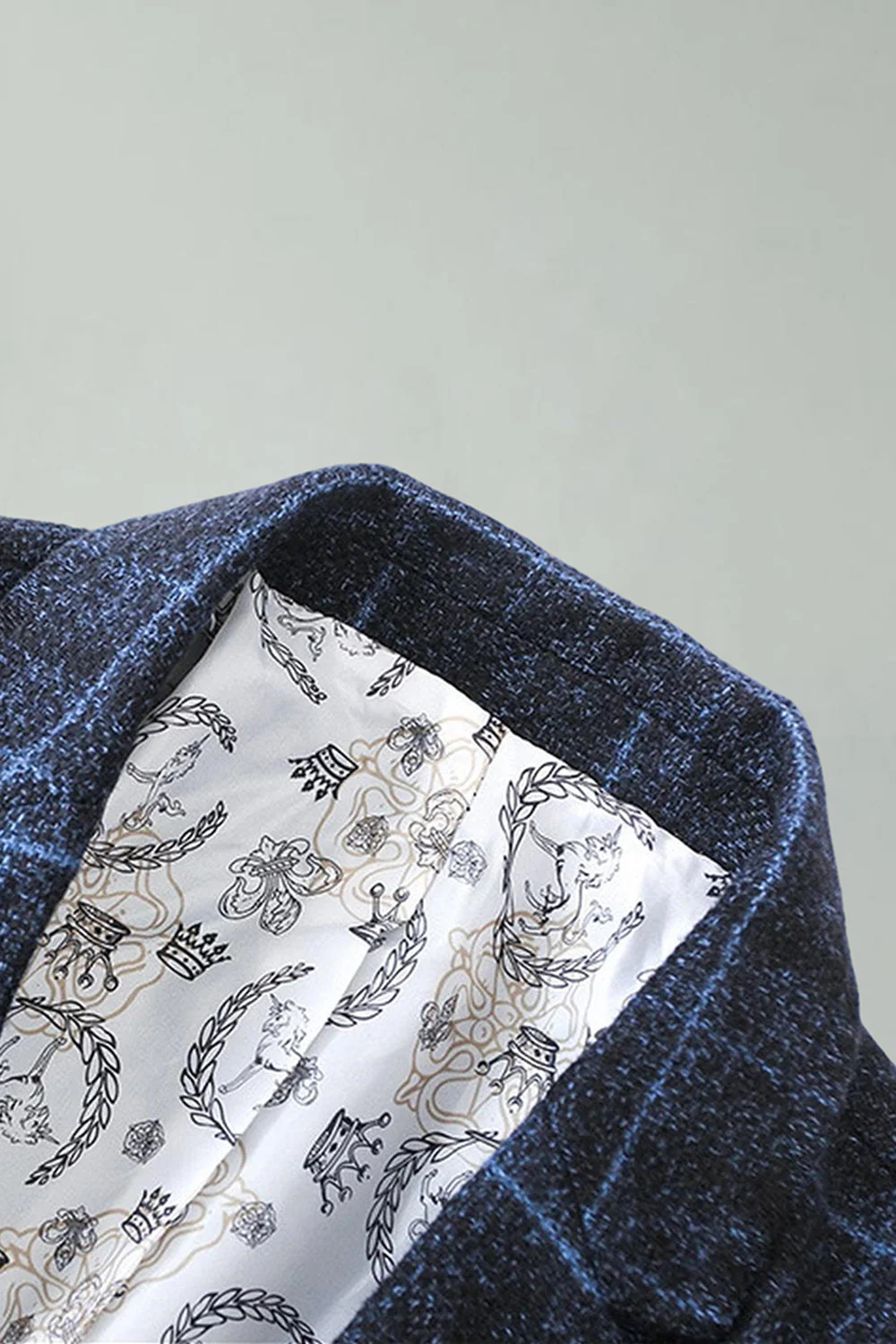 Blazer de bal masculin Navy à revers à carreaux - Image 4
