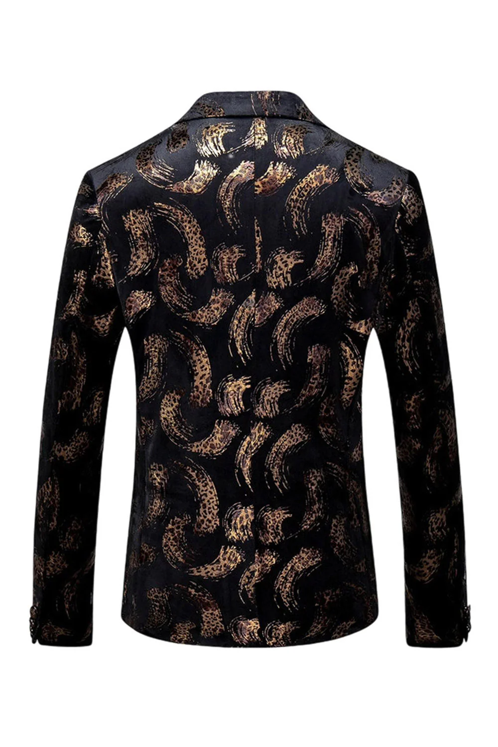 Blazer de bal noir à revers crantés imprimé doré pour homme - Image 2