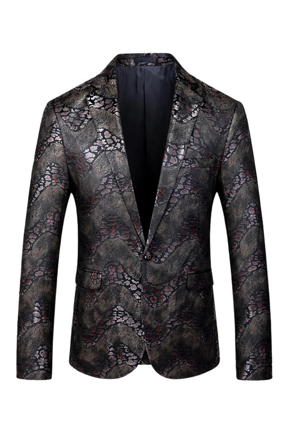 Blazer de bal pour homme à revers crantés imprimé noir