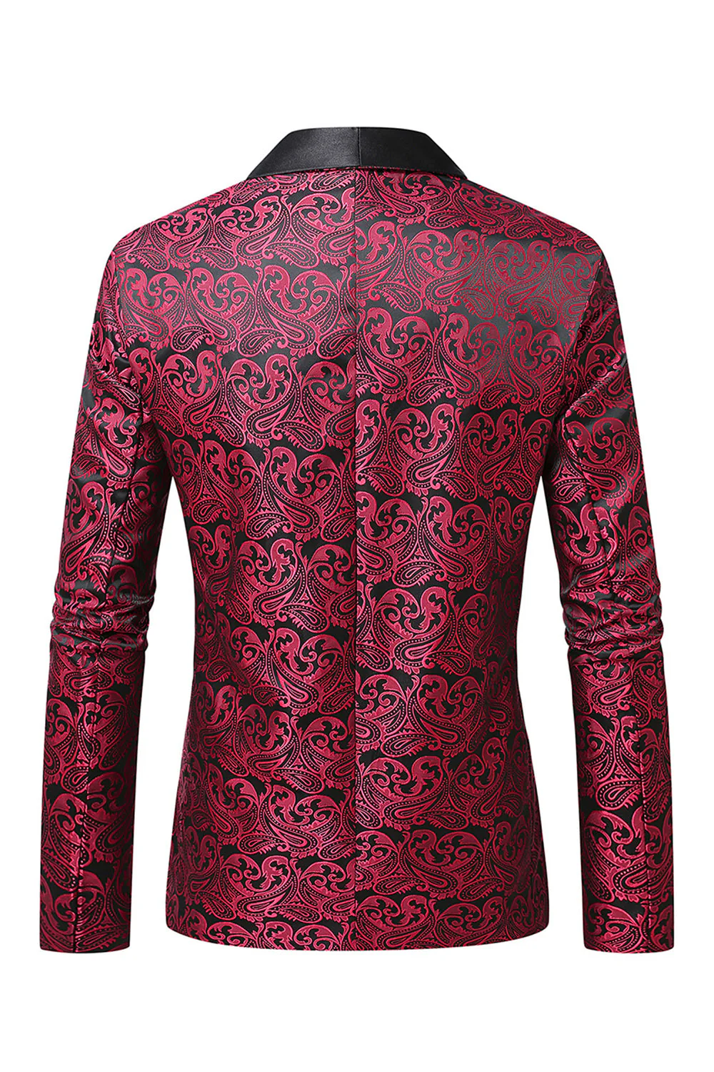 Blazer de bal pour homme en jacquard rouge foncé à revers - Image 2