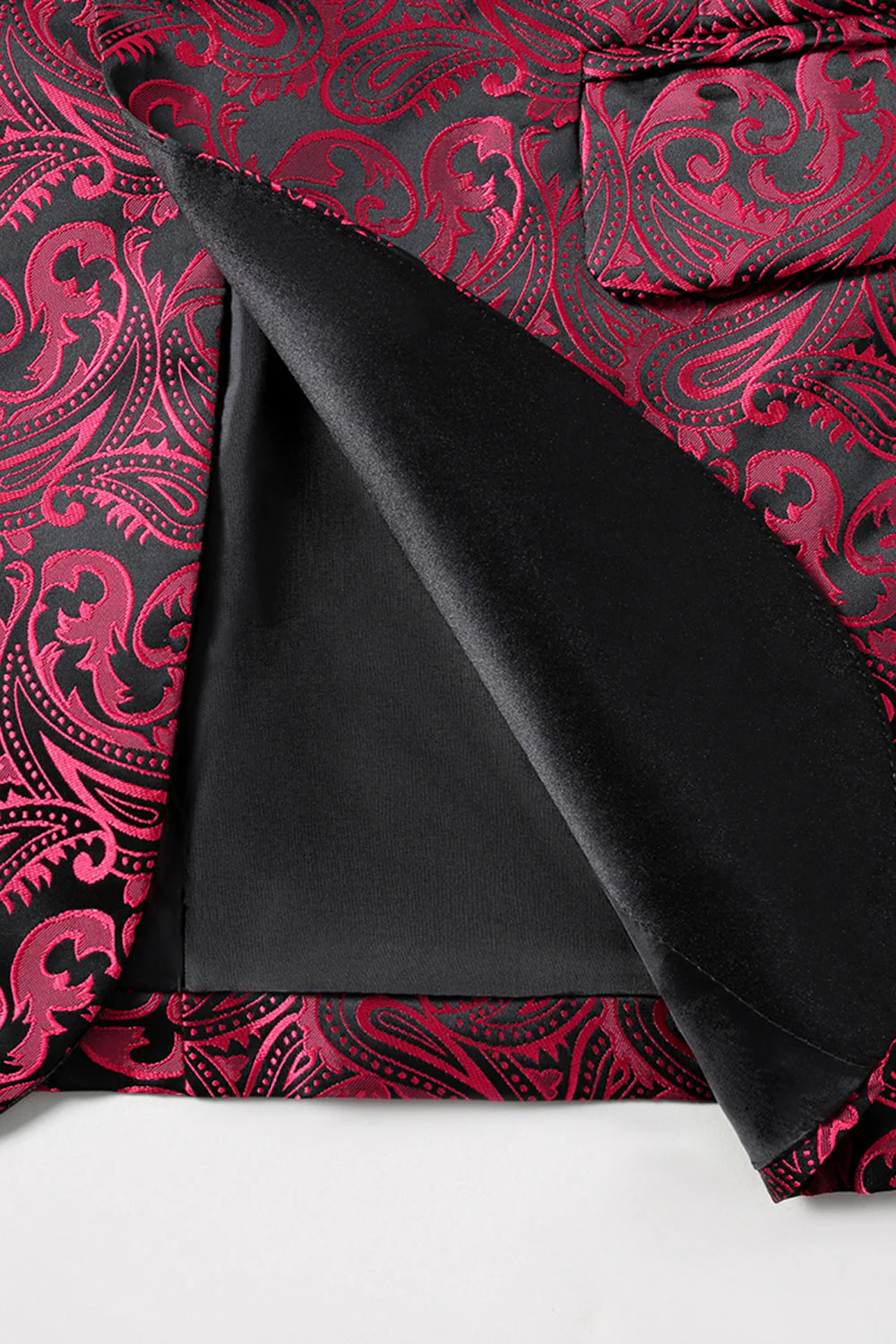 Blazer de bal pour homme en jacquard rouge foncé à revers - Image 3