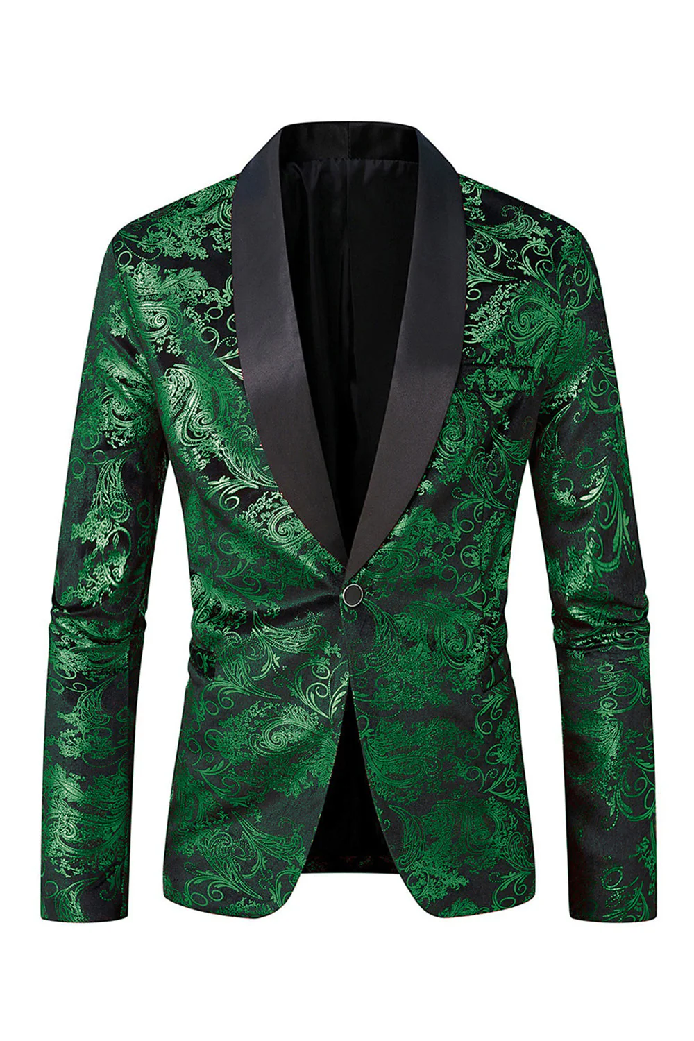 Blazer de bal pour homme en jacquard vert à revers d’un bouton