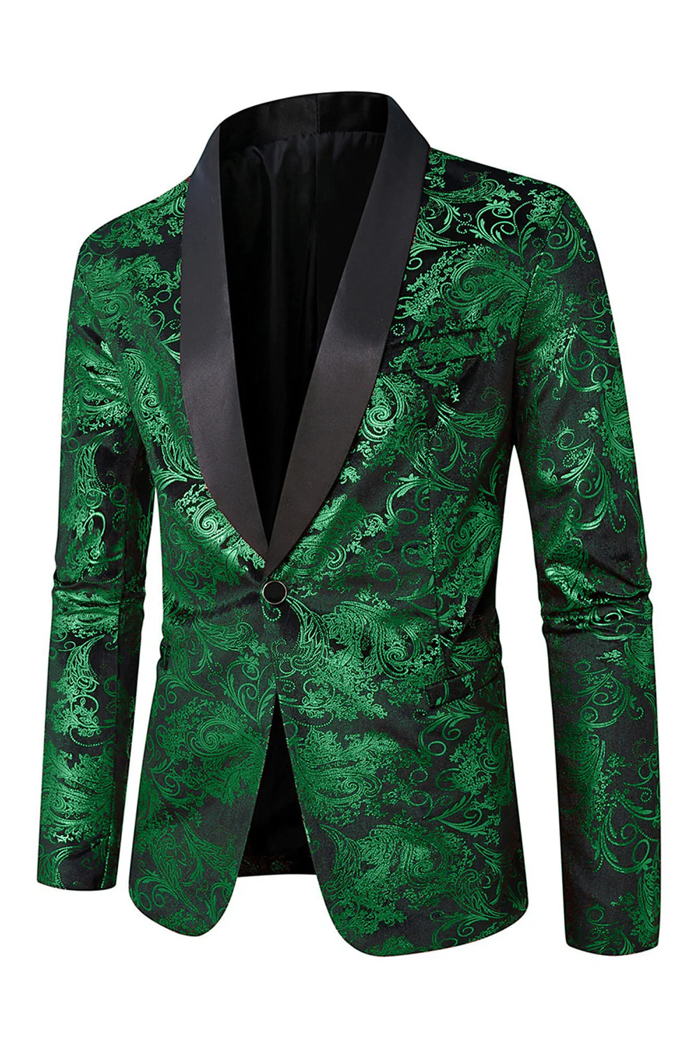 Blazer de bal pour homme en jacquard vert à revers d’un bouton - Image 3