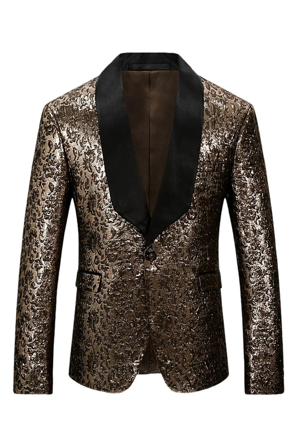 Blazer de bal pour homme scintillant à revers châle doré