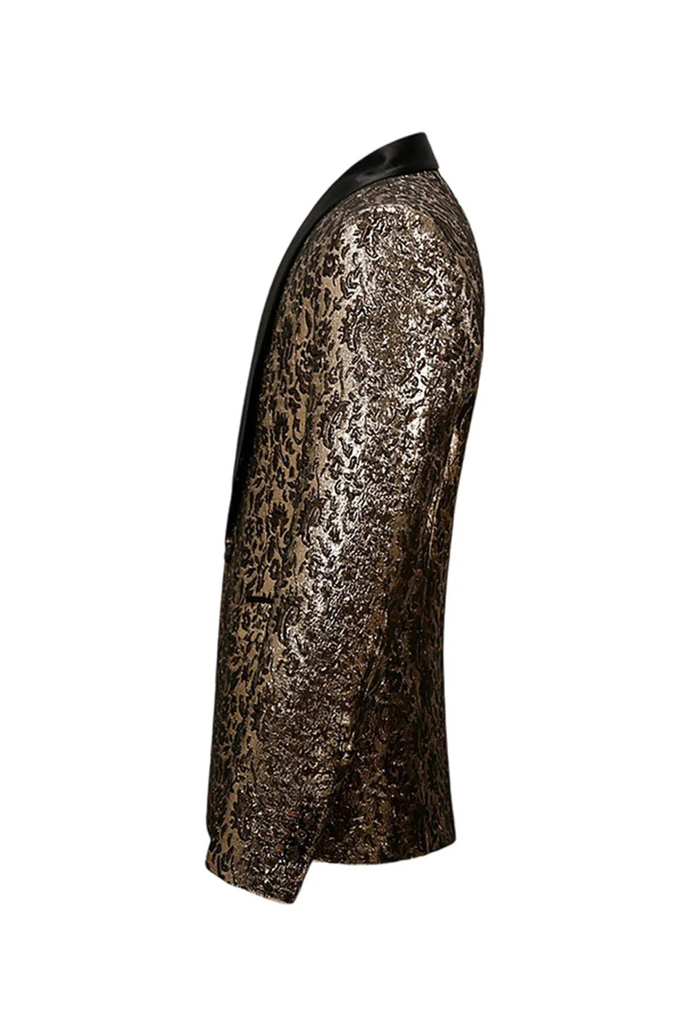 Blazer de bal pour homme scintillant à revers châle doré - Image 3