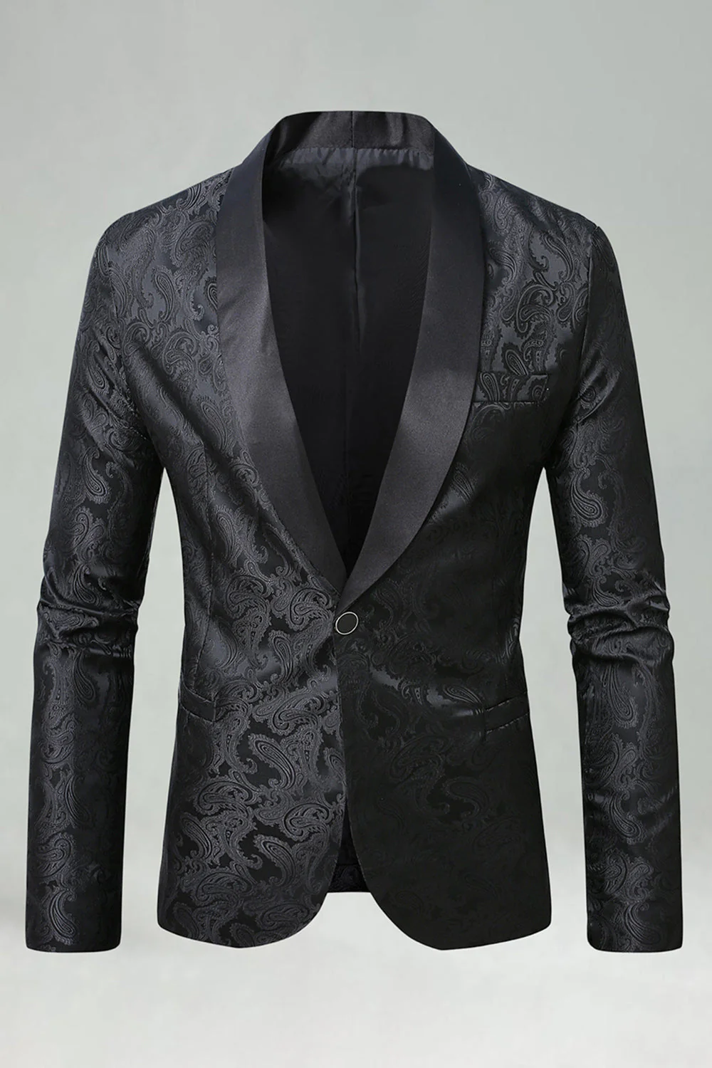 Blazer de bal pour hommes à revers en châle noir à simple boucle - Image 2