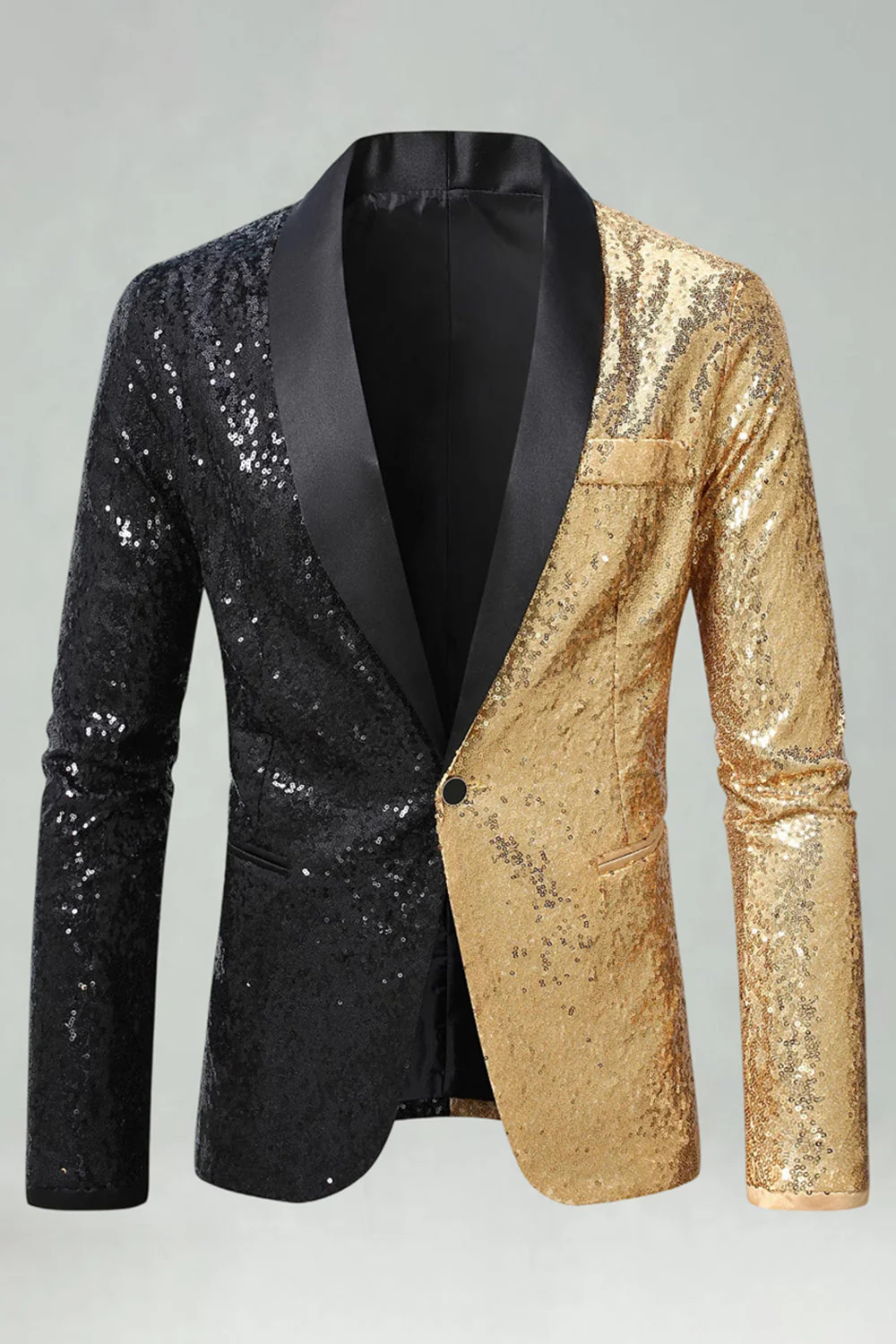 Blazer de bal pour hommes à revers noir doré en châle doré scintillant