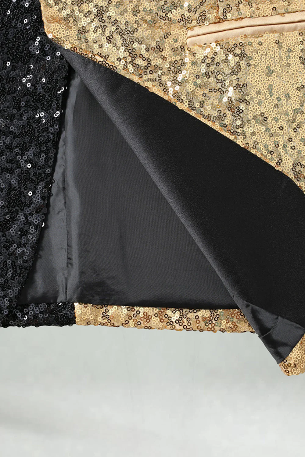 Blazer de bal pour hommes à revers noir doré en châle doré scintillant - Image 5