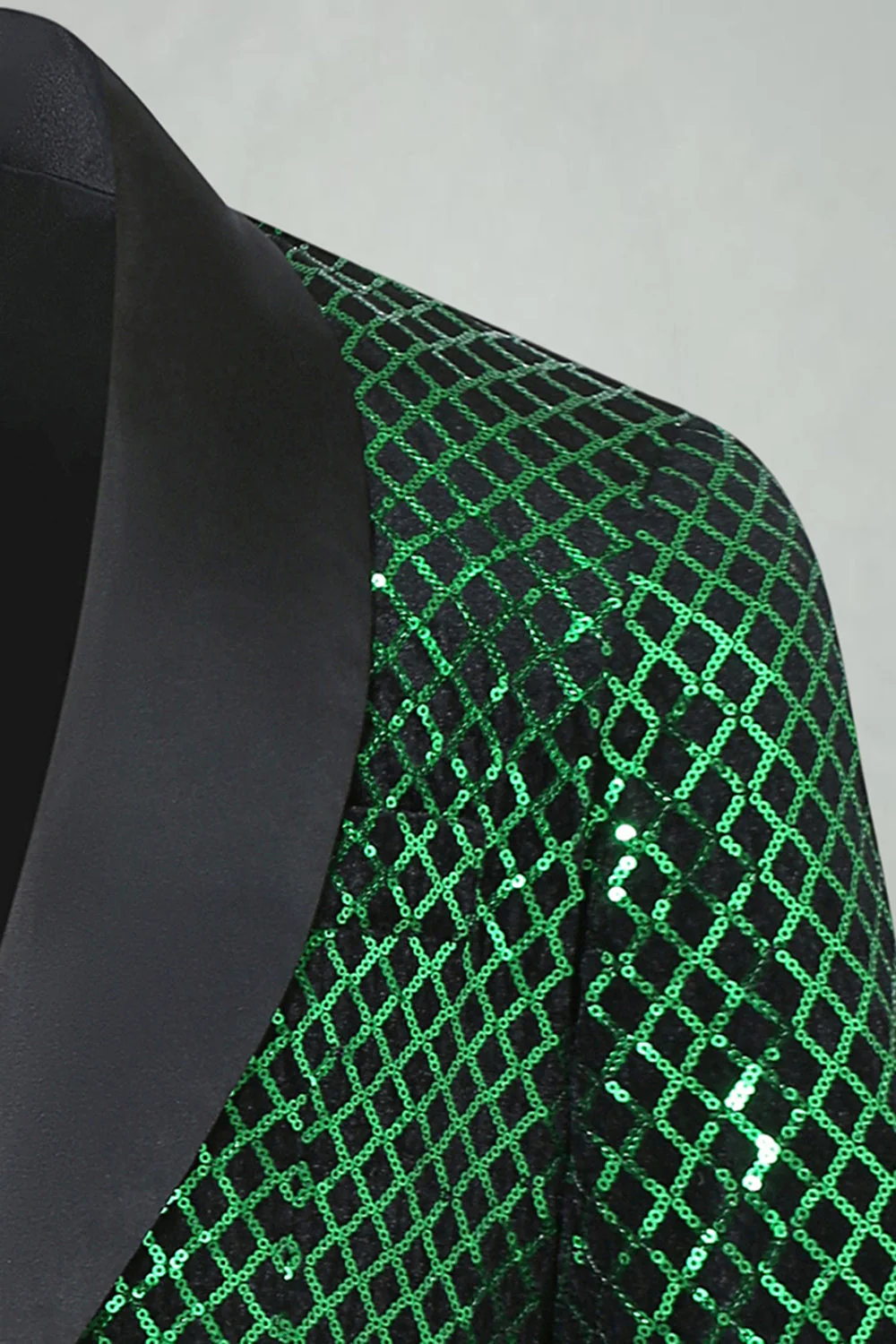 Blazer de bal pour hommes en revers à paillettes vertes - Image 4