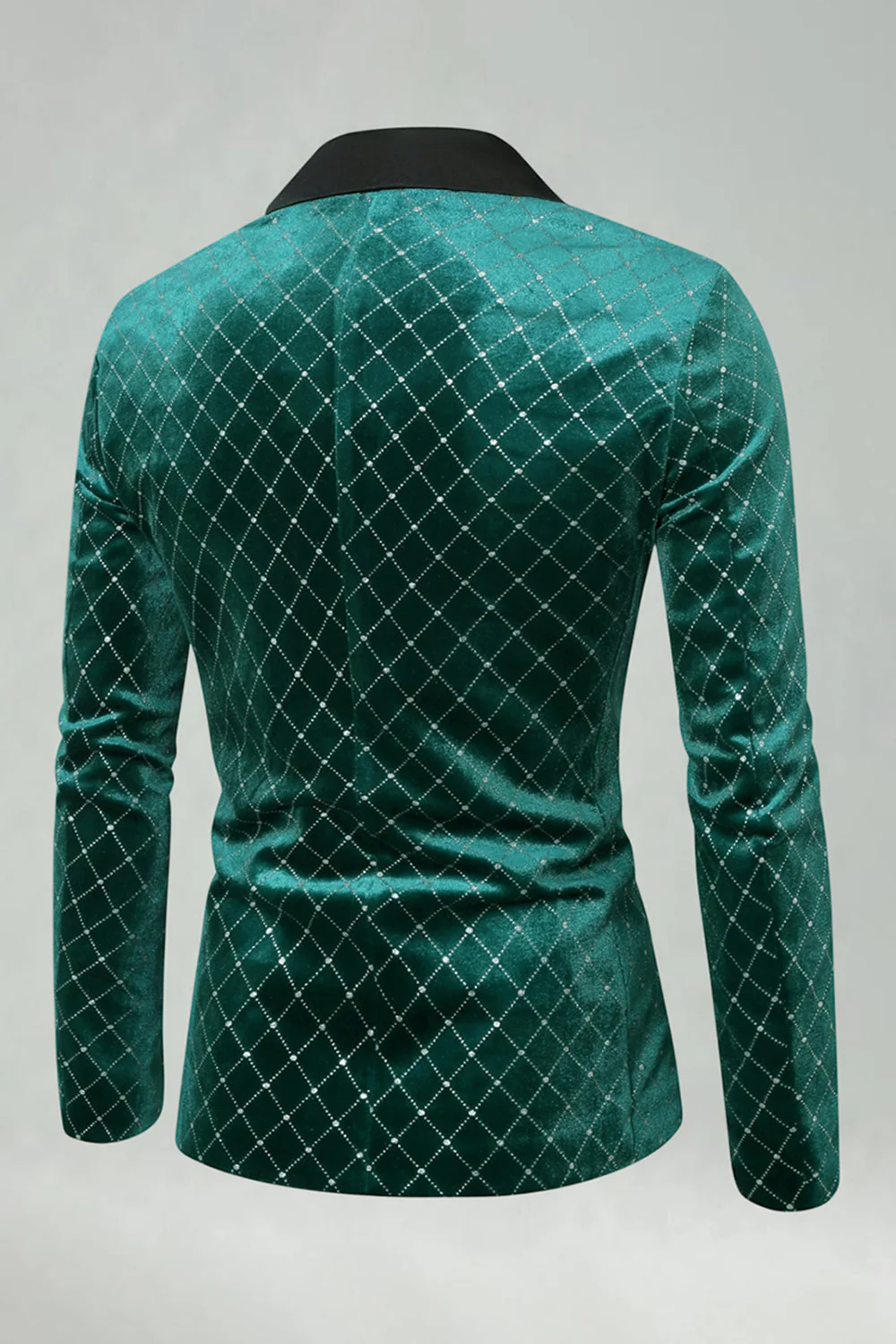 Blazer de bal pour homme en velours vert à carreaux avec revers pointus - Image 2