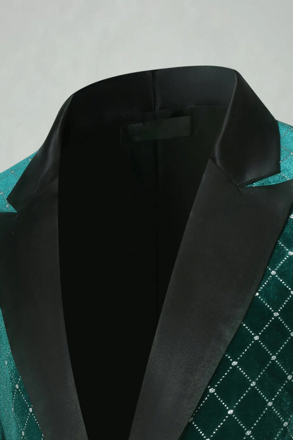 Blazer de bal pour homme en velours vert à carreaux avec revers pointus - Image 3