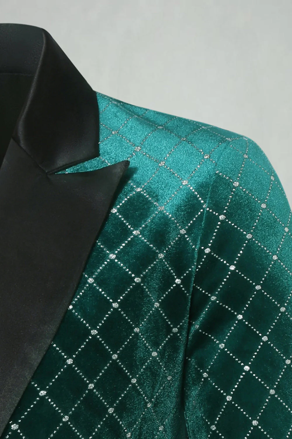 Blazer de bal pour homme en velours vert à carreaux avec revers pointus - Image 4