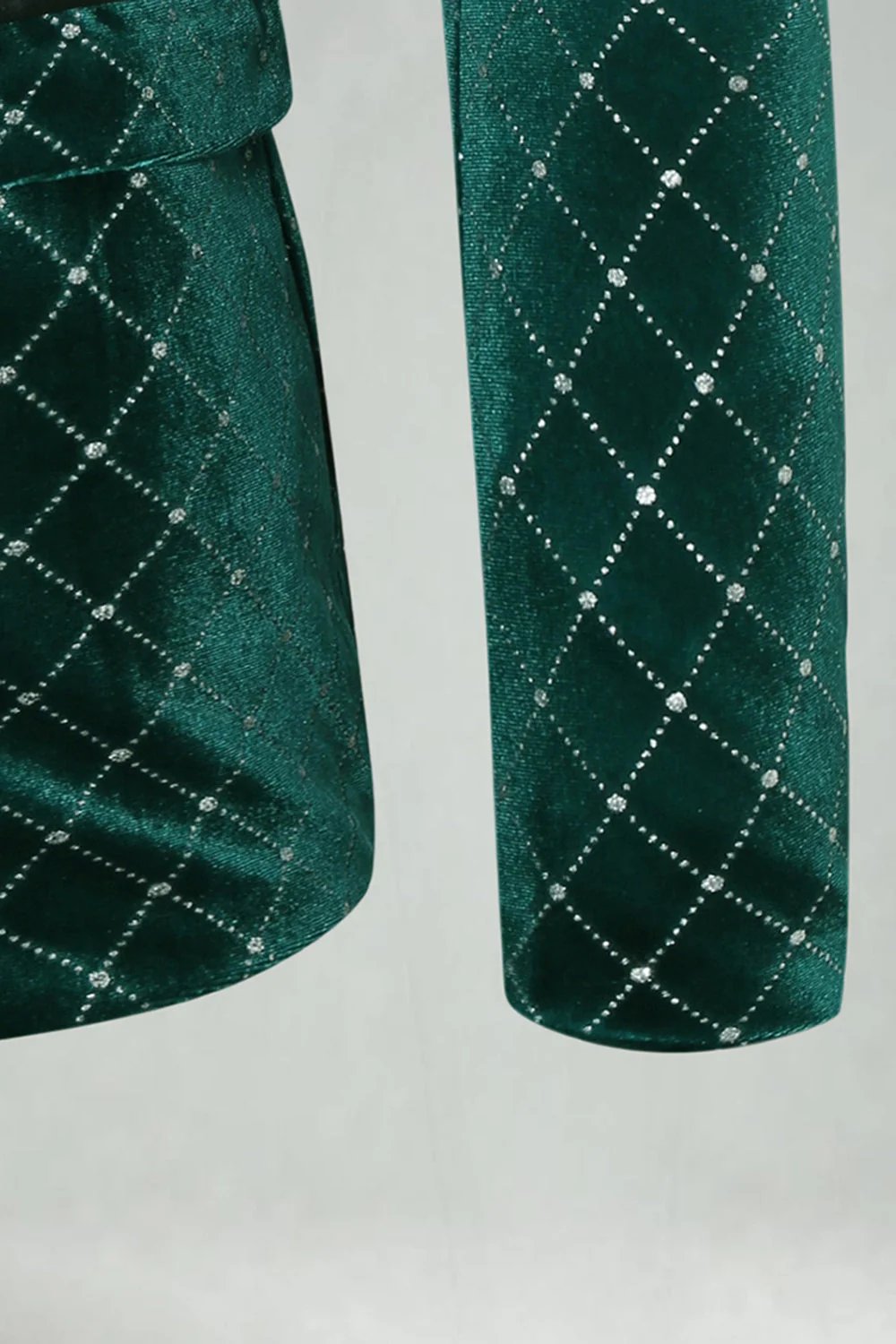 Blazer de bal pour homme en velours vert à carreaux avec revers pointus - Image 6