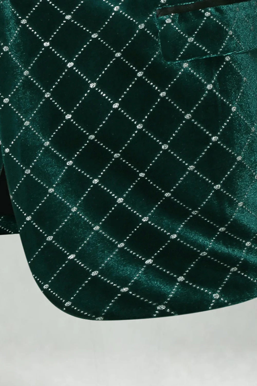 Blazer de bal pour homme en velours vert à carreaux avec revers pointus - Image 7
