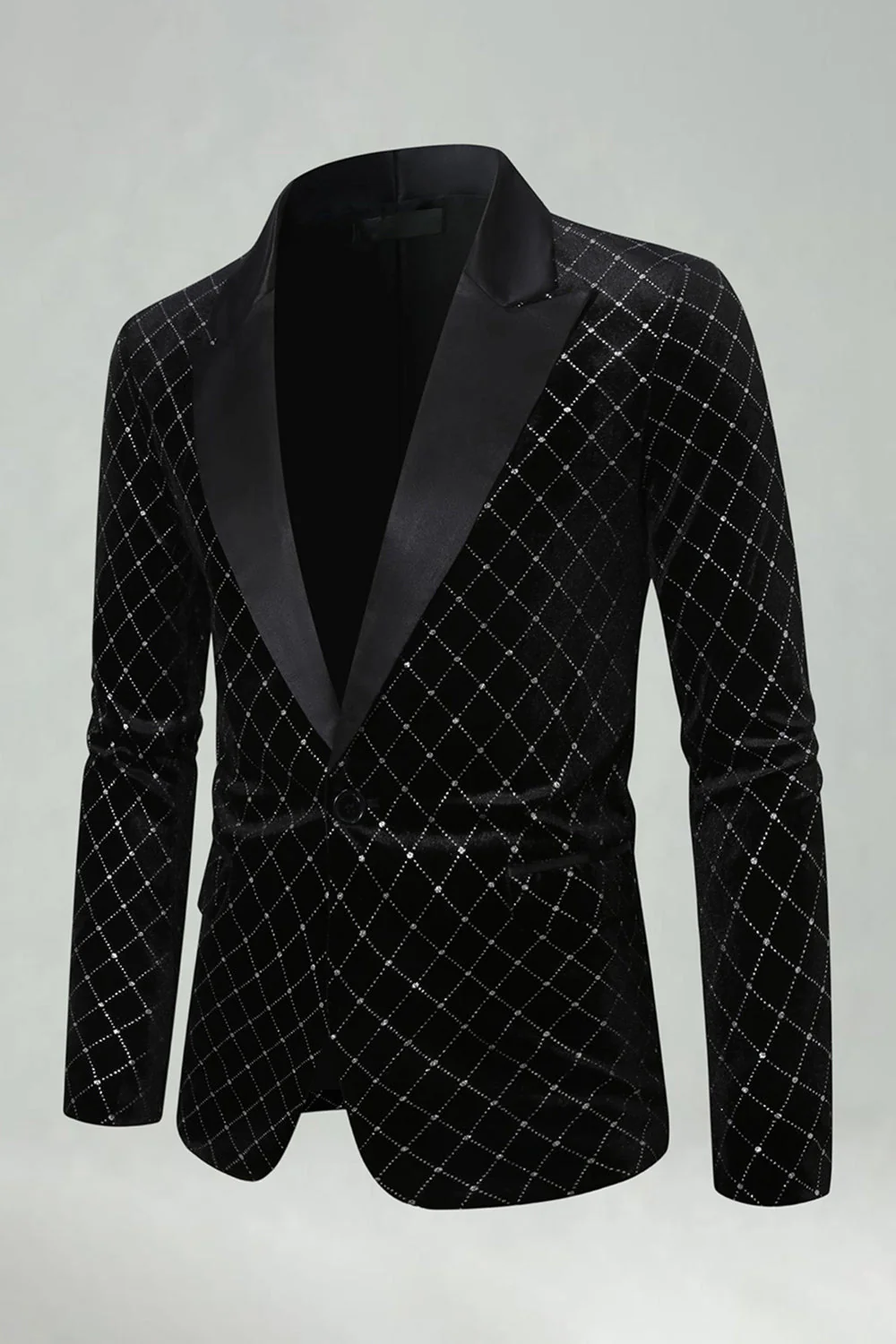 Blazer de bal pour homme en velours vert à carreaux avec revers pointus - Image 8