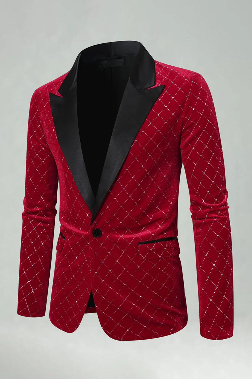 Blazer de bal pour homme en velours vert à carreaux avec revers pointus - Image 9