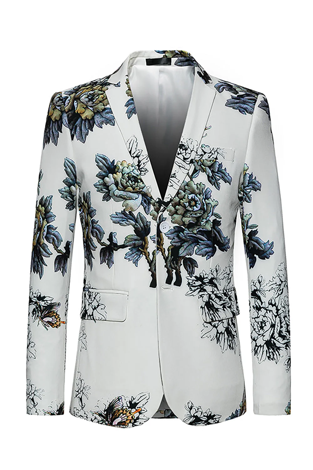 Blazer de mariage pour homme à revers crantés blanc fleuri