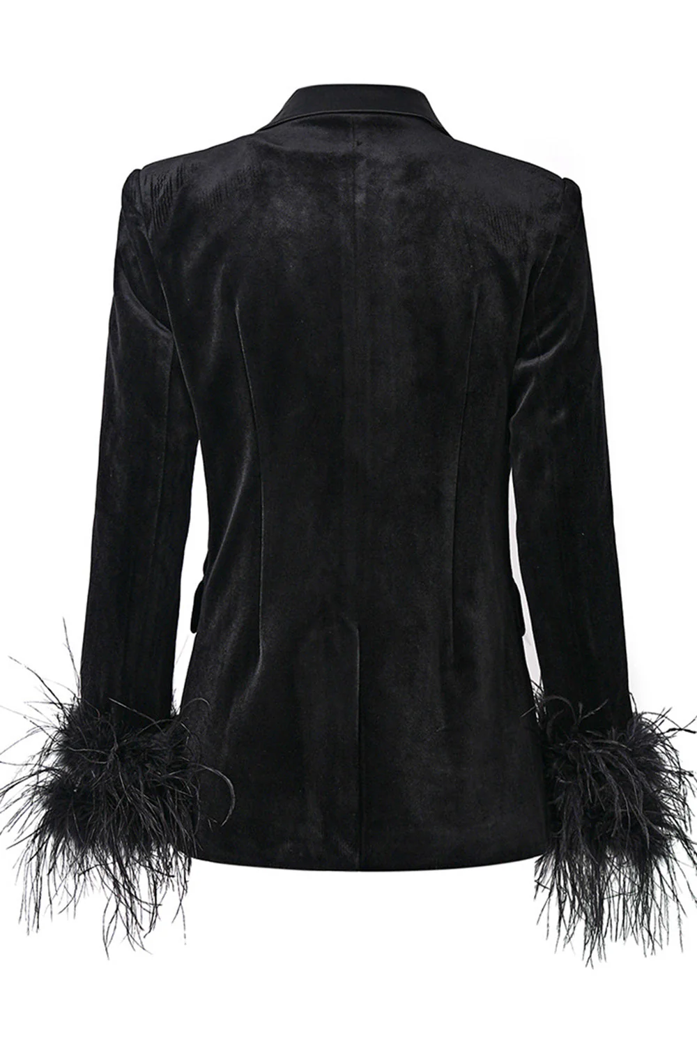 Blazer en velours noir avec plumes et revers en pointe - Image 2