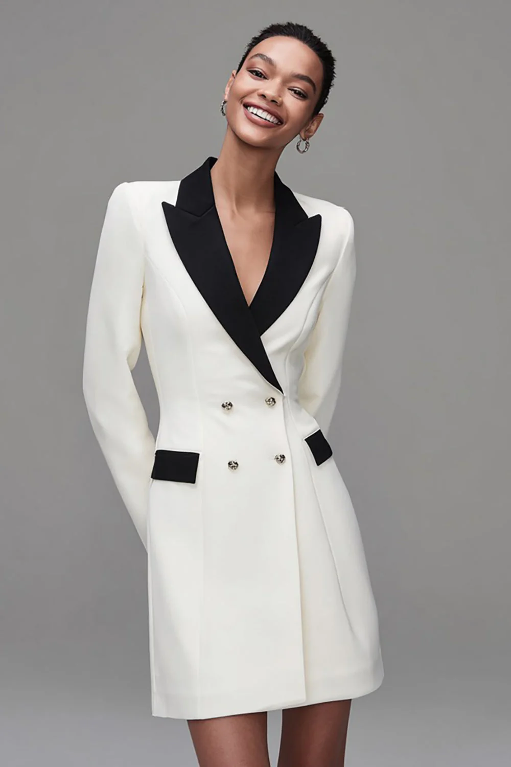 Blazer Femme Châle Ivoire À Double Boutonnage
