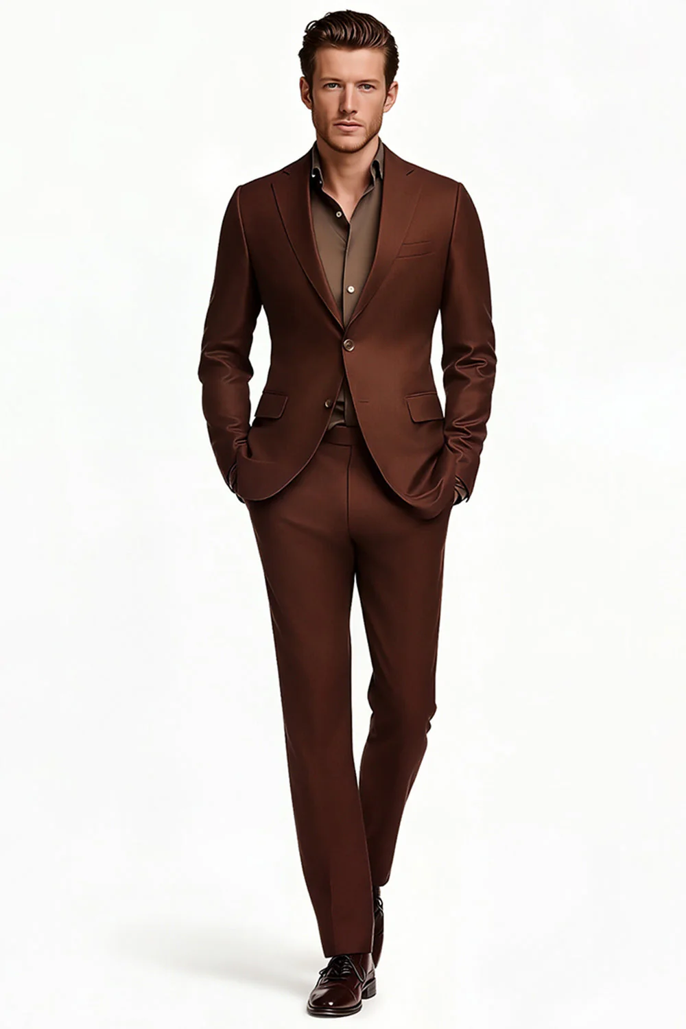 Blazer formel brun foncé à revers cranté pour hommes - Image 2