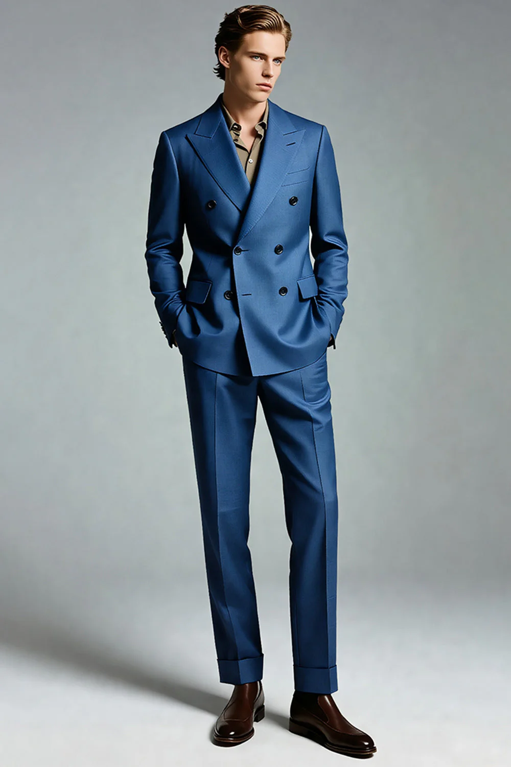 Blazer Homme Double Boutonnage Bleu Foncé - Image 4