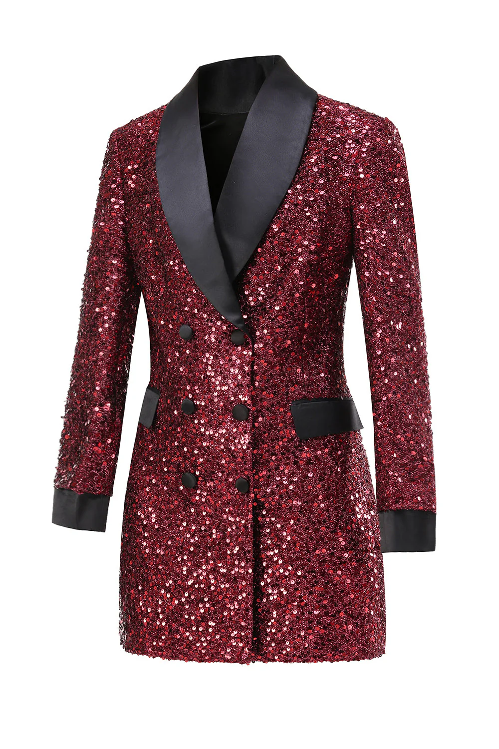 Blazer moulant à sequins bordeaux scintillant pour femme - Image 8