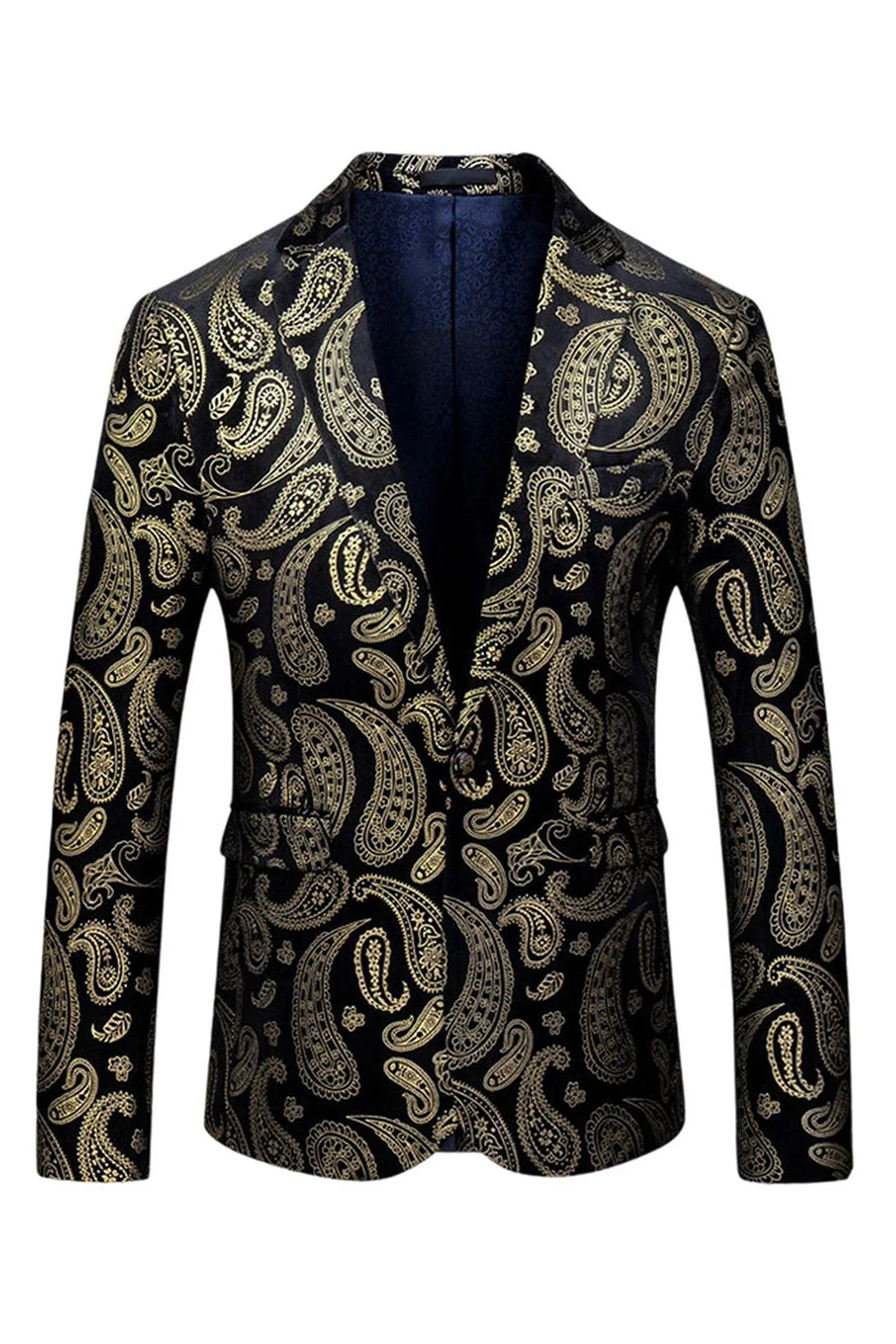 Blazer noir doré imprimé revers crantés pour hommes