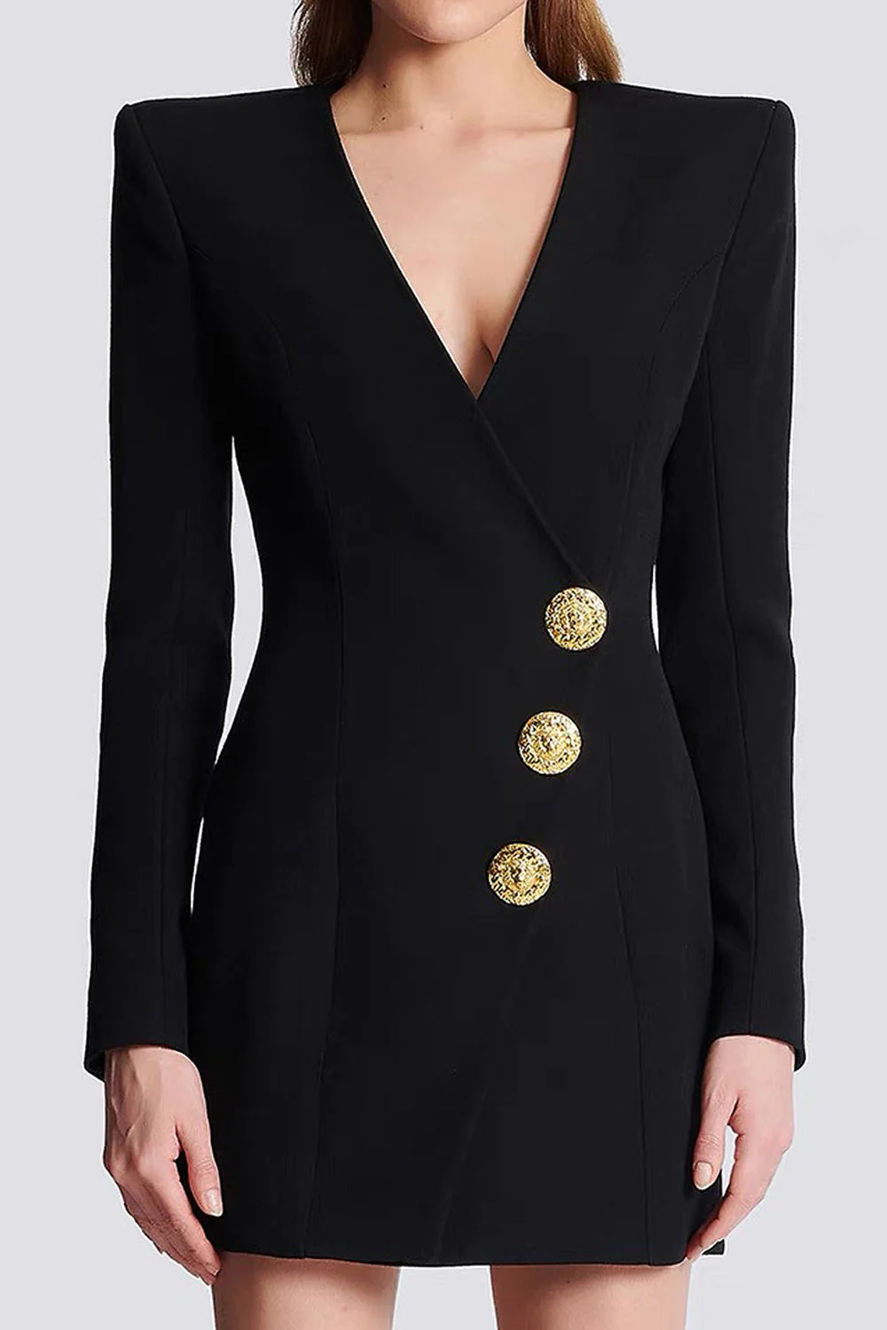 Blazer noir en satin à col en V