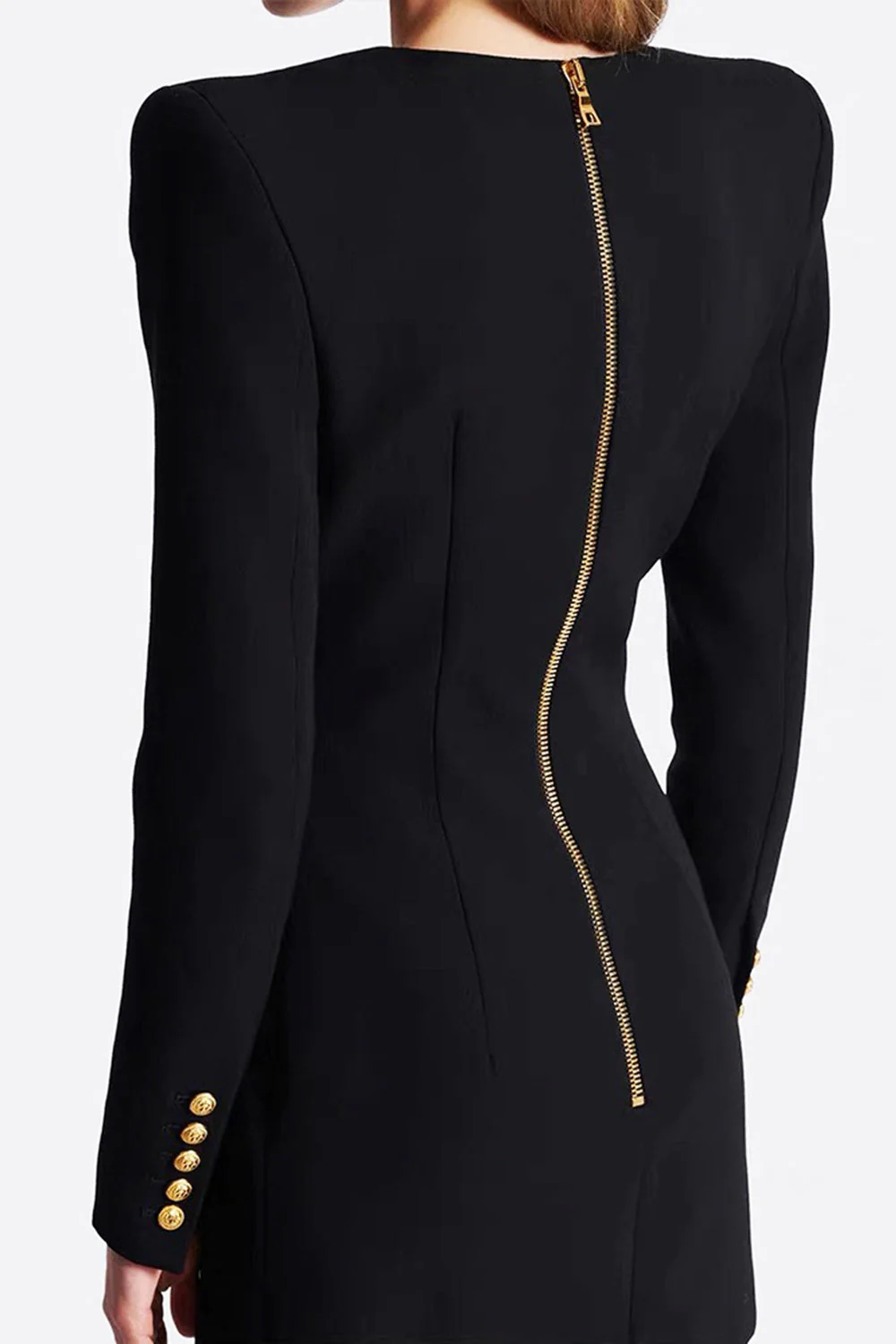 Blazer noir en satin à col en V - Image 2