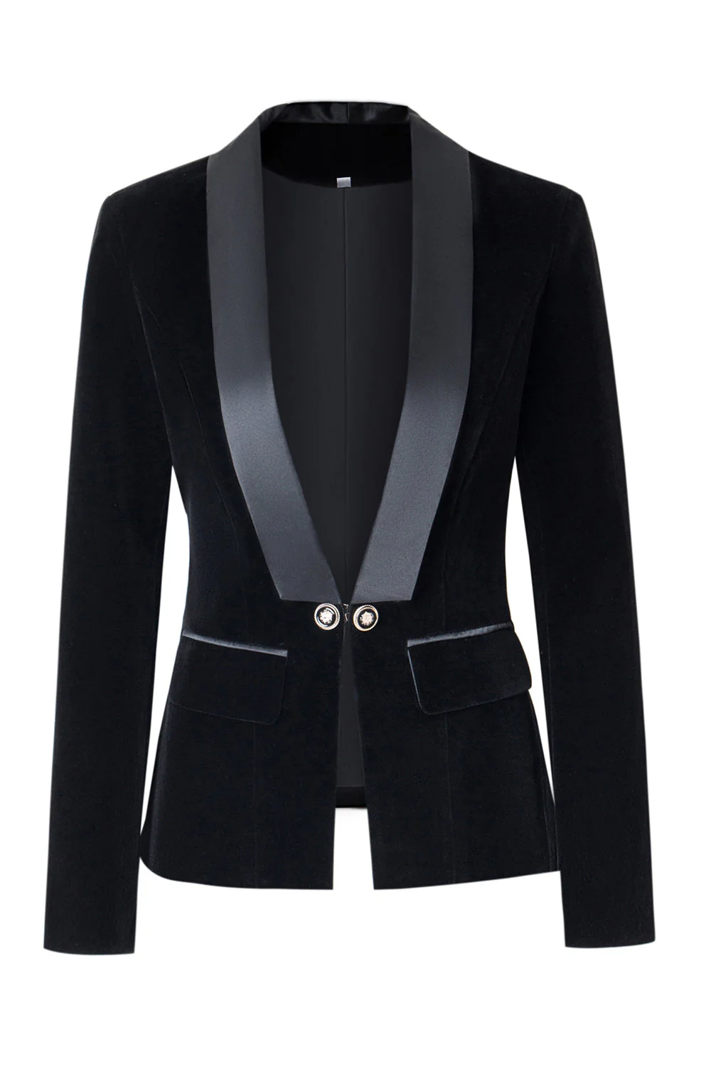 Blazer femme noir en velours coupe slim boutonné