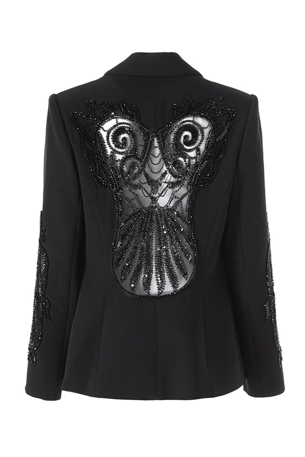Blazer femme noir col châle perlé un bouton - Image 2