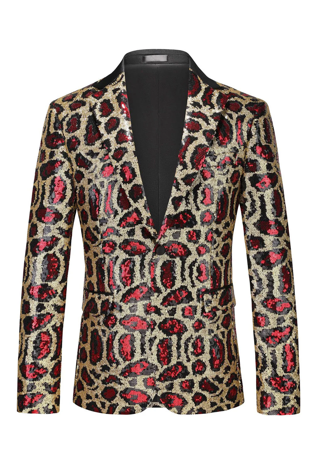Blazer pour hommes à simple boutonnage à paillettes léopard éclatante et scintillant
