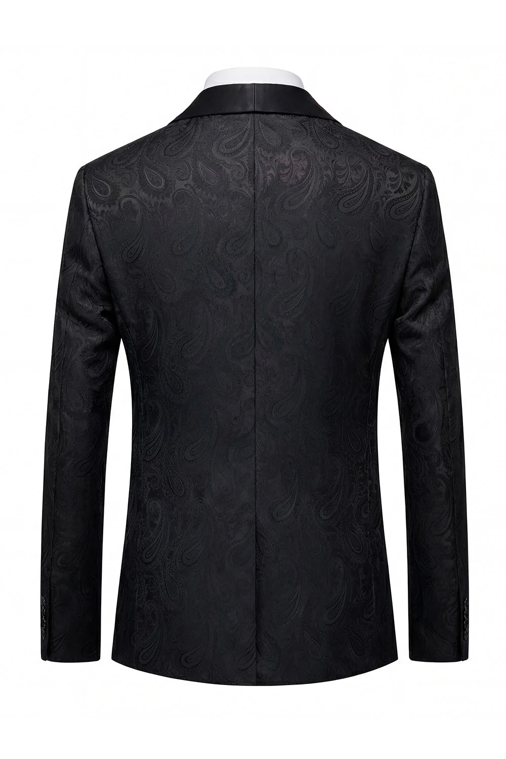 Blazer pour hommes à simple boutonnage et chale Jacquard noir à revers avec nœud papillon - Image 2