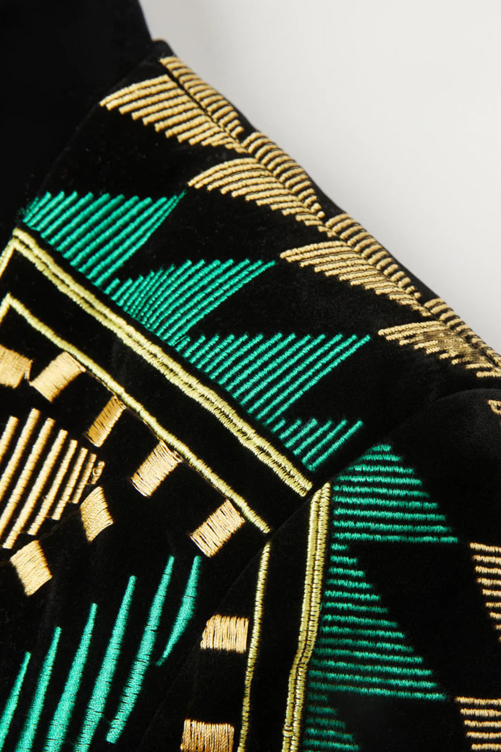 Blazer pour hommes brodé géométriquement à l’ouverture vert - Image 3