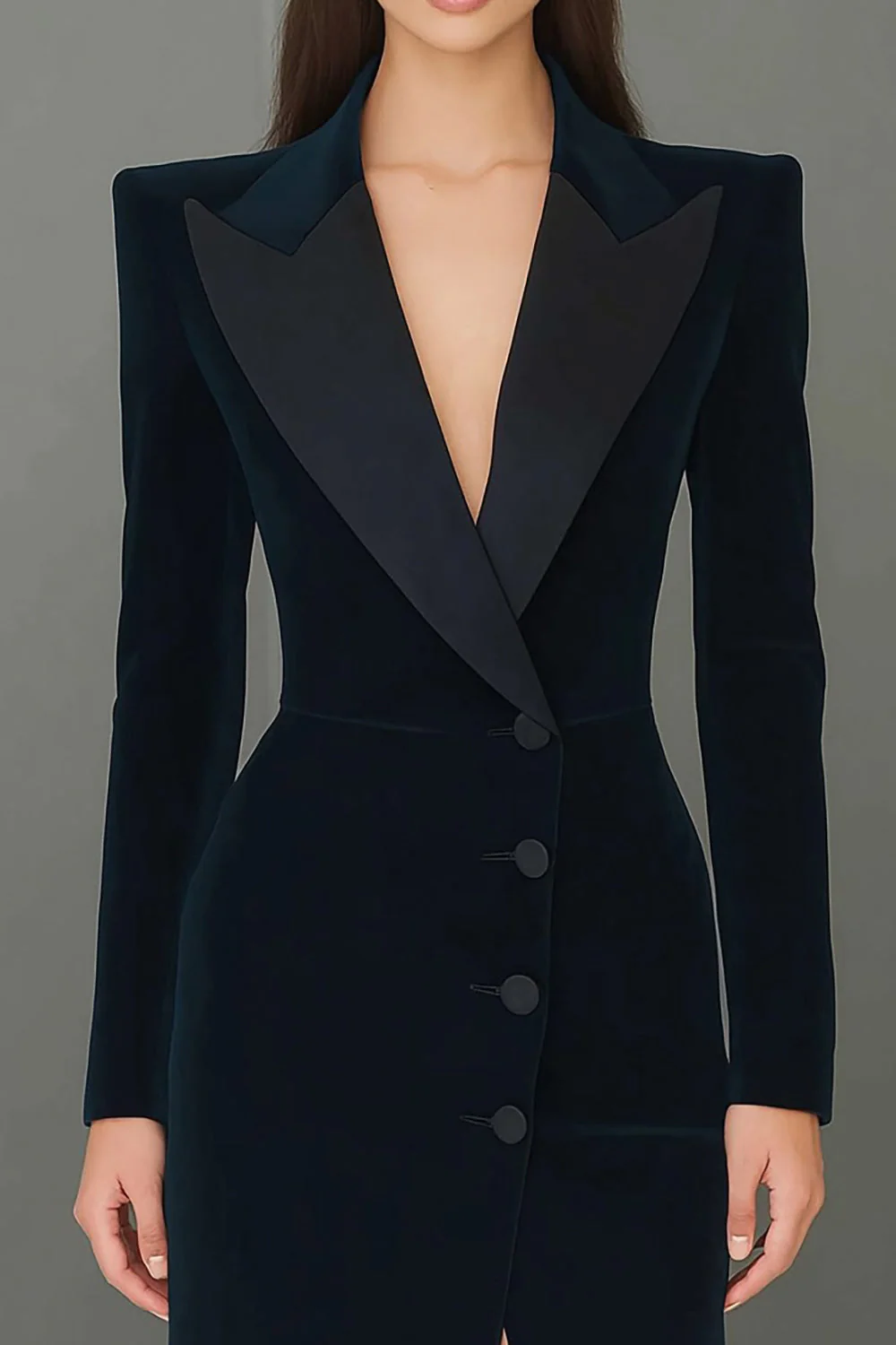Blazer simple boutonné Navy Peak à revers avec fente - Image 3