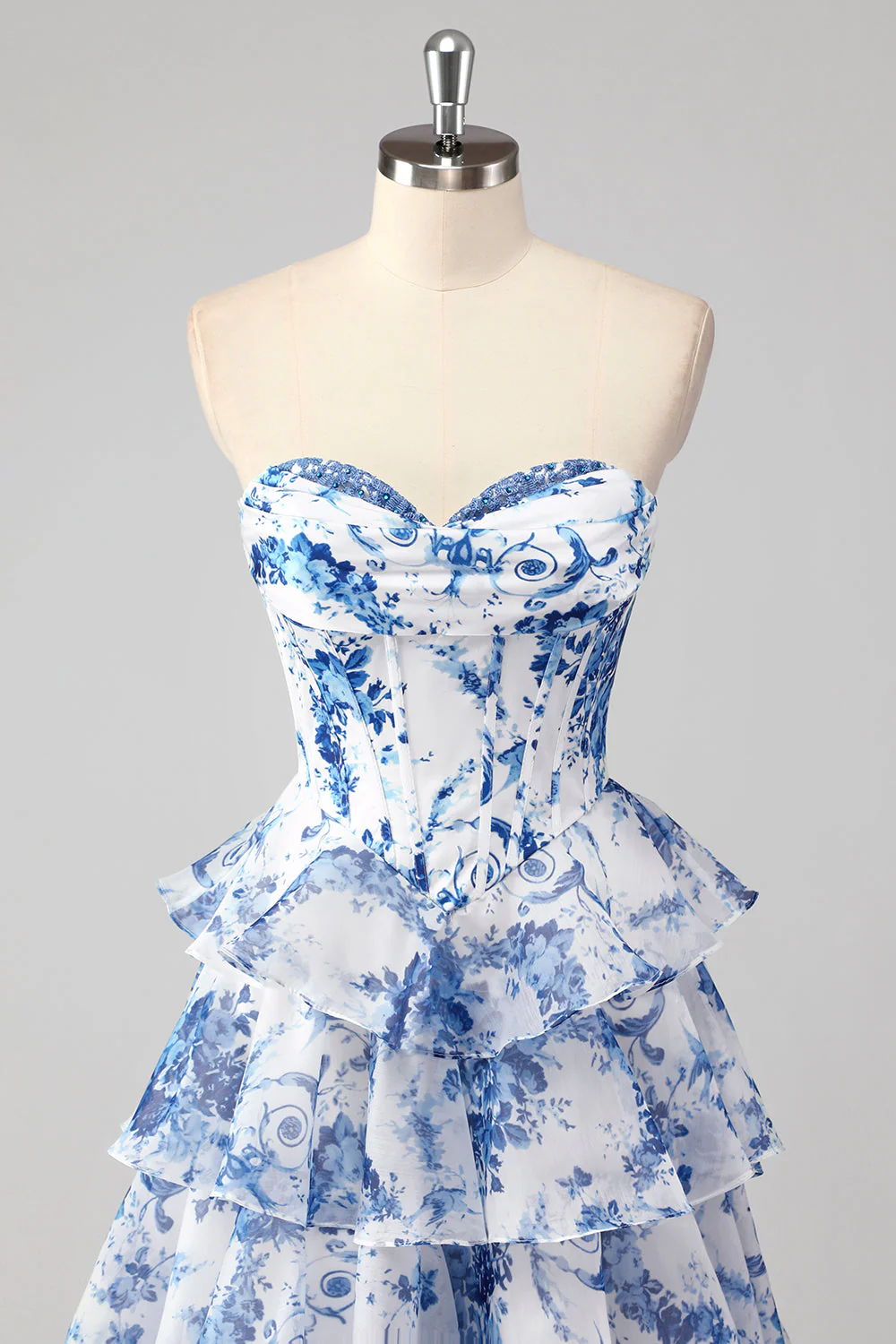 Floral Une ligne sans bretelles Corset Robe De Soirée Blush Tier avec Fente - Image 15
